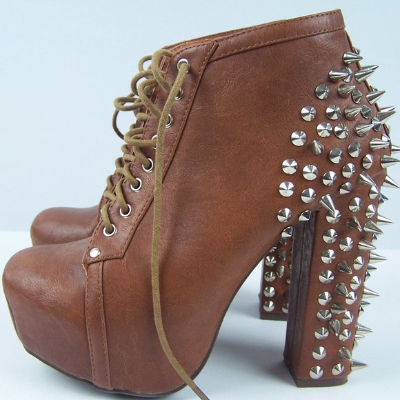 Vintage Brand Sexy Studded Spiked Brown Heels Sz 8 - Picture 4 of 5